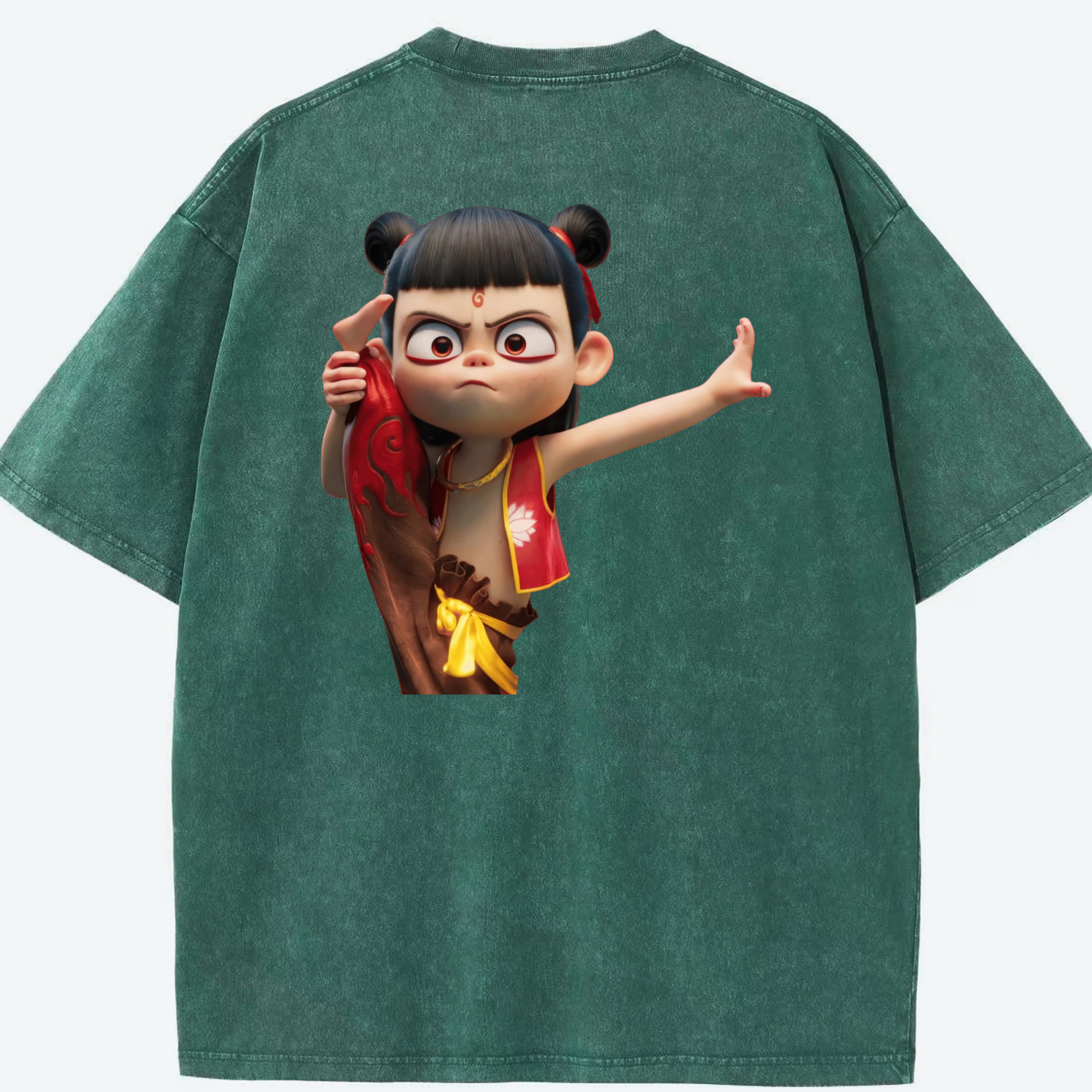 （画像用） Ne Zha 2 ナタ 魔童の大暴れ 綿100% ヴィンテージ風 半袖Tシャツ（背面プリント）